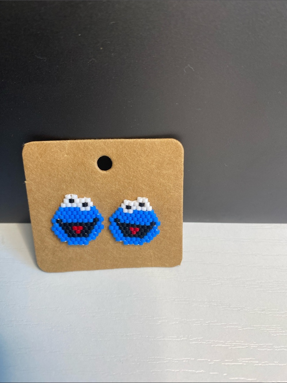 Handcrafted Blue Cookie-Face Kids Beaded Stud Earrings - Unbranded